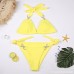 Alangbudu Women's Halter Crystal Diamond Scallop Padded Top Tie Side Bottom Triangle Bikini Bathing Suit Yellow B07NY32RH7